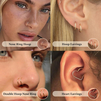 12-Piece Gold Hoop Nose Ring Set, 20G 8mm