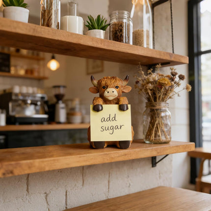 Brown Highland Cow Pop-Up Sticky Note Dispenser with 100 Sheets