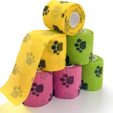 6 Rolls Cohesive Vet Wrap Bandage, Self-Adhesive Non-Woven Pet First Aid Tape, 2 in x 5 yd