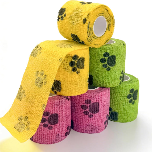 6 Rolls Cohesive Vet Wrap Bandage, Self-Adhesive Non-Woven Pet First Aid Tape, 2 in x 5 yd