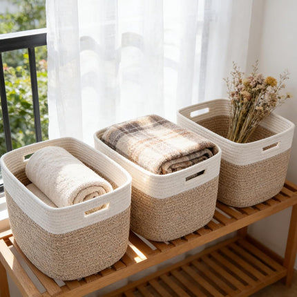 HomeChef ChefDelHogar 3 Pack Woven Rope Storage Baskets for Shelves,13.5"×11"×9.5" — Kitchen & Home