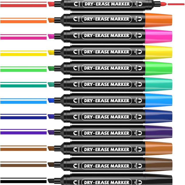 12 Colorful Dual Tip Dry Erase and Wet Erase Markers