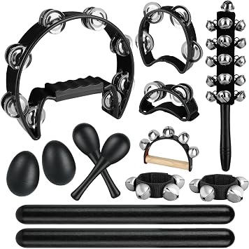 13-Piece Black Tambourine and Percussion Instrument Set
