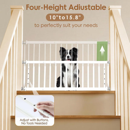 10"-15.8" Height Adjustable Extra Wide All Metal Short Dog Gate, White