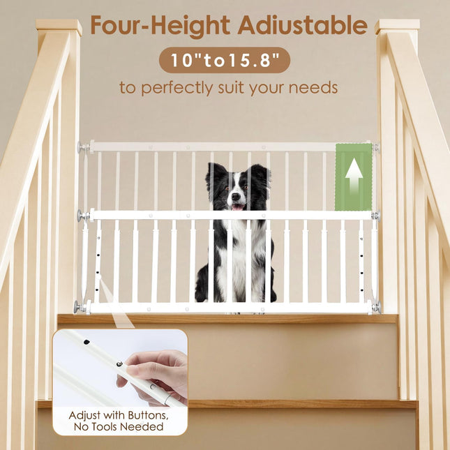 10"-15.8" Height Adjustable Extra Wide All Metal Short Dog Gate, White