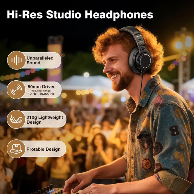 Wired Studio Headphones with 50mm Drivers