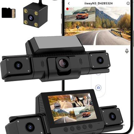 360 4-Channel 1080P Dash Cam with GPS, WiFi, App Control and 32GB Card