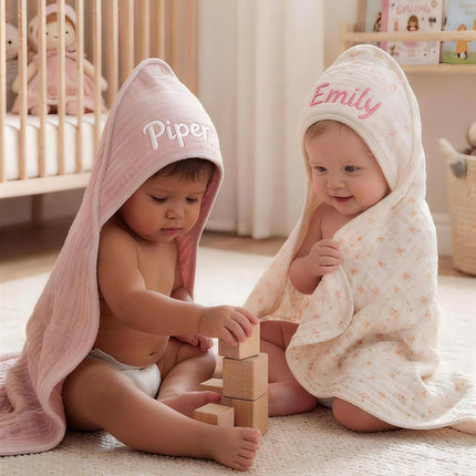 LittleNest NidoPequeño 2-Pack Personalized Muslin Hooded Baby Towels Soft & Absorbent Custom Name — Baby & Toddler