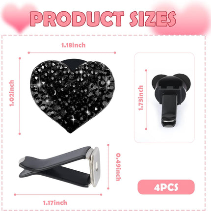 4PCS Heart-Shaped Rhinestone Car Vent Clips