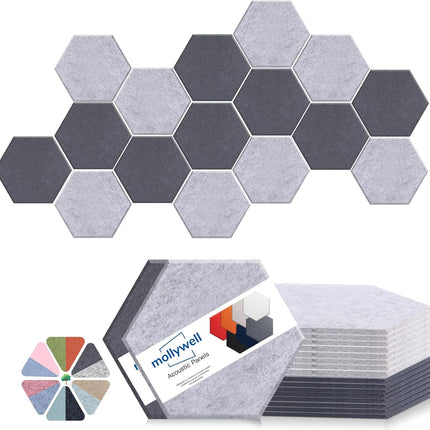 Hexagon Acoustic Panels 14x12 in Moon & Silver Gray