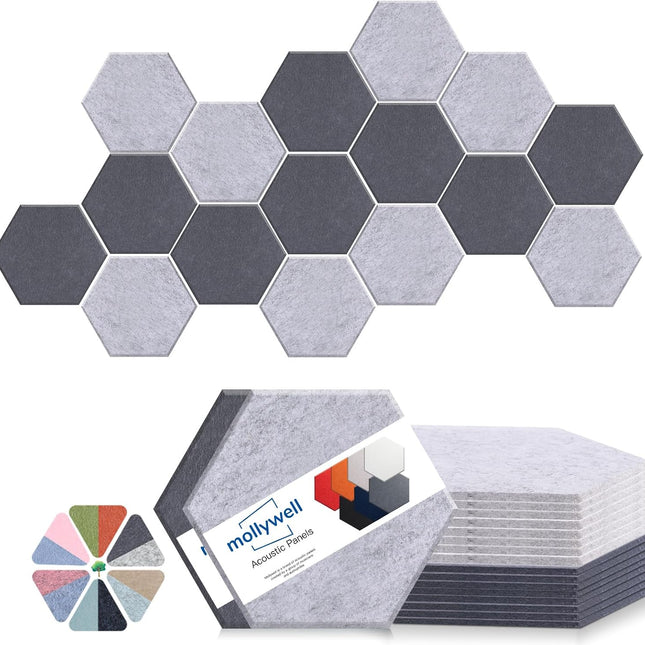 Hexagon Acoustic Panels 14x12 in Moon & Silver Gray