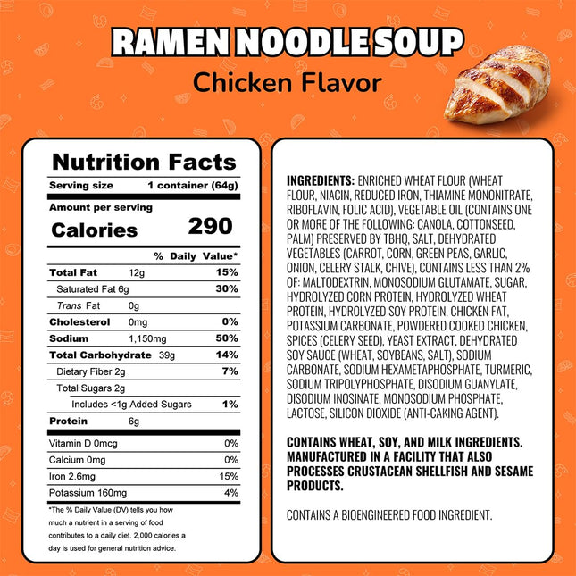 Instant Lunch Chicken Flavor Ramen Noodle Cups, 2.25 Oz, 12 Pack