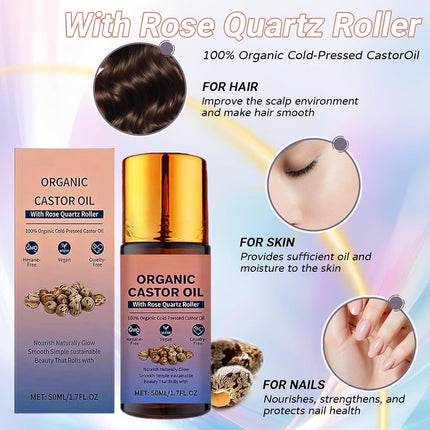 GlowEssence EsenciaLuz DESIYUE Organic Castor Oil Roll On with Rose Quartz Roller — Beauty & Self-Care