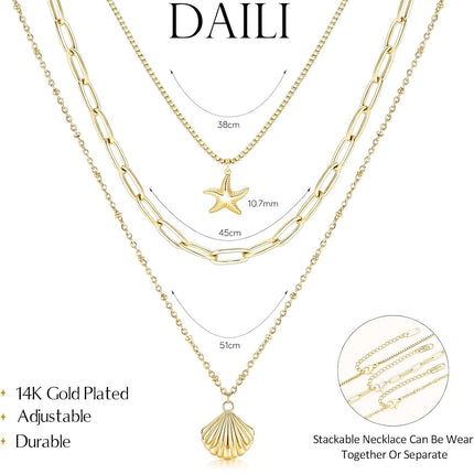 Shell Necklace for Women with Starfish Seashell Pendant Charm