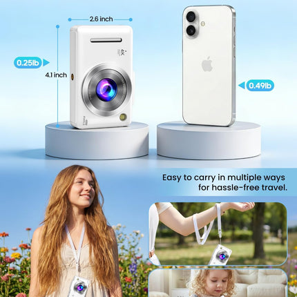 4K Autofocus Vlogging Camera, 48MP Point & Shoot, White
