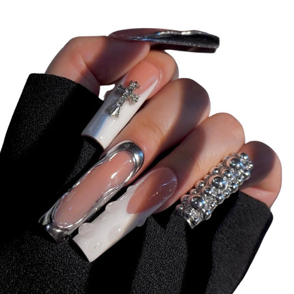 Painted White Neon Long French Press-On Nails