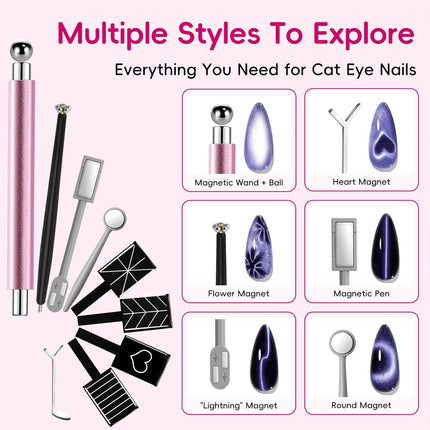 10-Piece Cat Eye Nail Magnet Set in Rose Gold