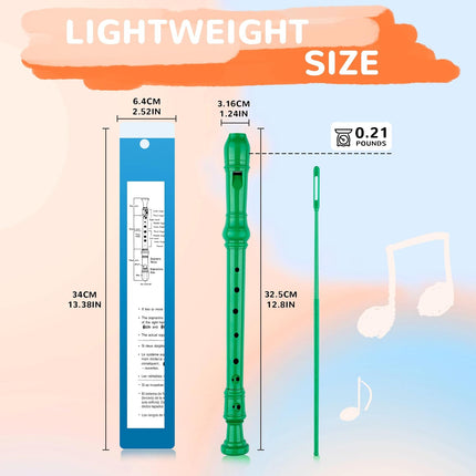 Green 8-Hole Soprano Descant Recorder with Cleaning Rod and Case Bag