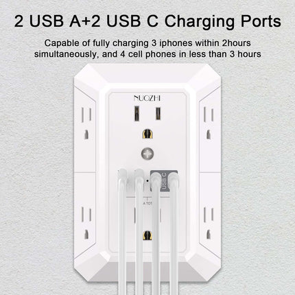 Outlet Extender Surge Protector with 6 Outlets and 4 USB Ports