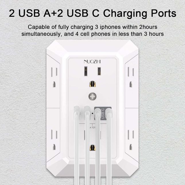 Outlet Extender Surge Protector with 6 Outlets and 4 USB Ports