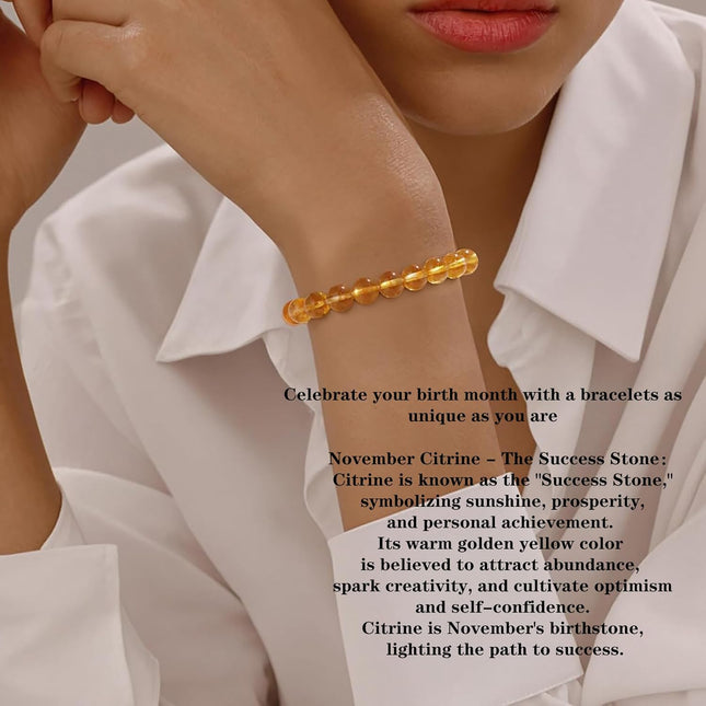 November Birthstone Citrine Natural Stone Stretch Bracelet
