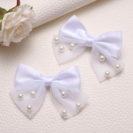 Flower Girl Pearl Lace Bow Toddler Hair Clips, 2 Pack