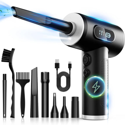 Compressed Air Duster, 3-Gear Rechargeable Cordless Air Blower with LED Light, Black