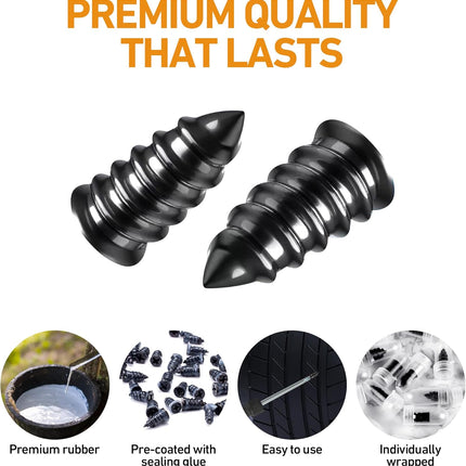 40 PCS Tire Repair Rubber Nails Kit with 2 Tubes of Black Tire Sealant Glue