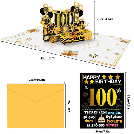 100th Birthday 3D Pop-Up Card, Gold Retro 1926 Theme