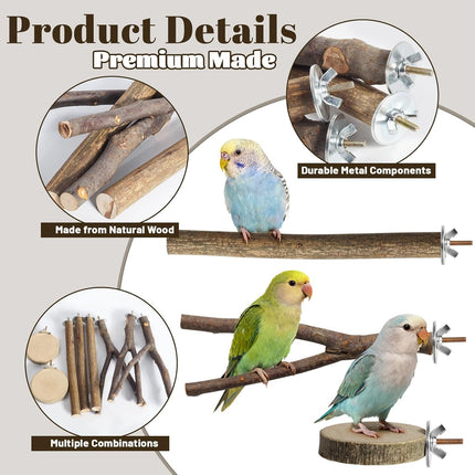 8 Pack 9 Inch Natural Wood Bird Perches, L Size
