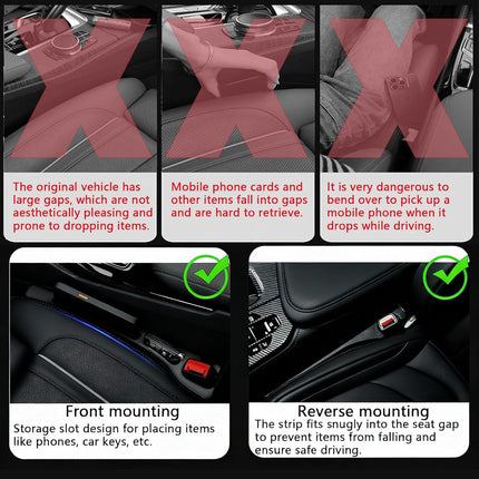 Car Seat Gap Filler Organizer Set of 2 - Black Universal Seat Gap Storage Pockets
