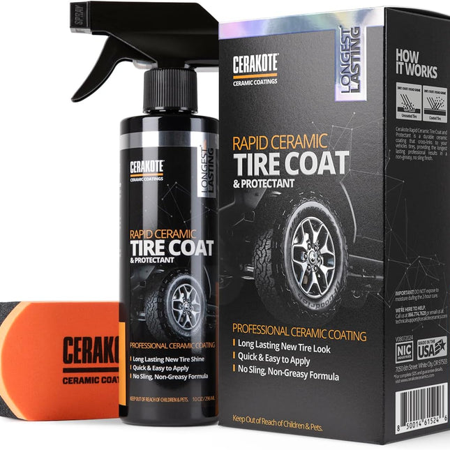 Rapid Ceramic Tire Coat, Deep Black No-Sling Tire Shine for Cars, Trucks & SUVs, 10 oz