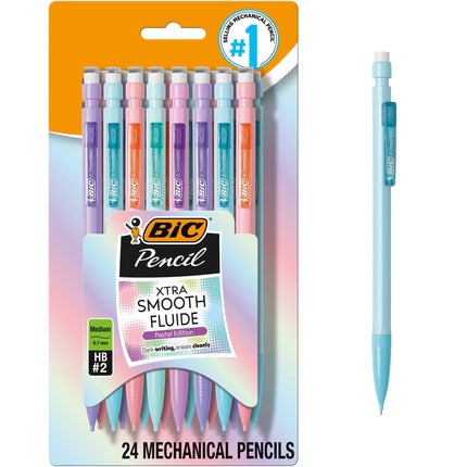 Pastel Xtra-Smooth Mechanical Pencils with Erasers, 0.7mm, 24 Count