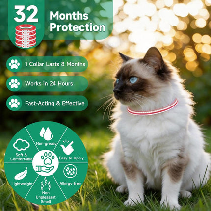 4 Pack Cat Flea Collars, Red and White