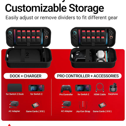 Large Capacity Black Travel Case for Switch 2/Switch/OLED