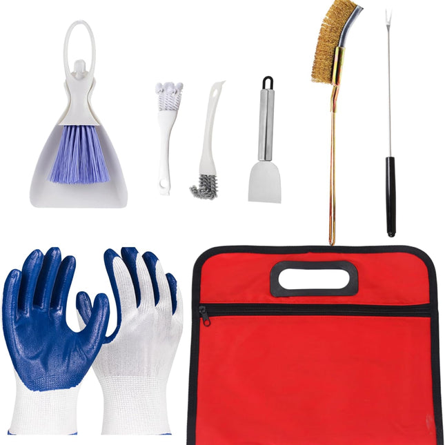 8PCS Bird Cage Cleaning Kit - Heavy Duty Set with Stainless Steel Scraper, Wire Brushes, Mini Broom & Dustpan