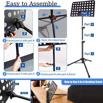 SourceToHome FuenteACasa Sheet Music Stand with Light & Phone Holder, 57" Music Stand — Home & Lifestyle