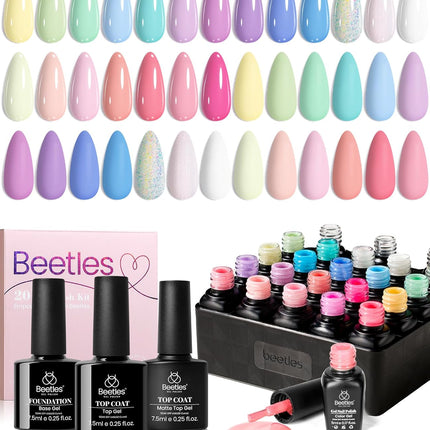 Pastel Gel Polish Set - 20 Colors with Base and Top Coats