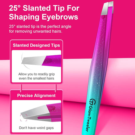 Slant and Point Tip Tweezer Set with Travel Case