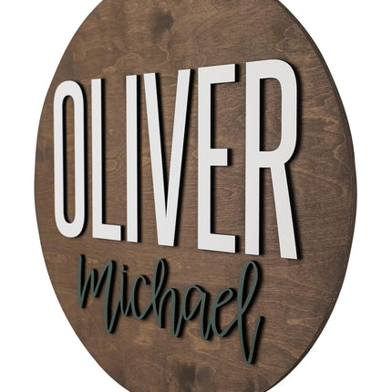 Custom Round Nursery Name Sign, Personalized Wooden Wall Plaque