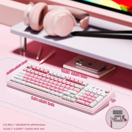 99-Key Wireless Gaming Keyboard with Number Pad, RGB Backlit Tri-Mode, Pink
