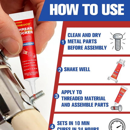 2 Pack Blue and Red Thread Locker, 6 ml Each