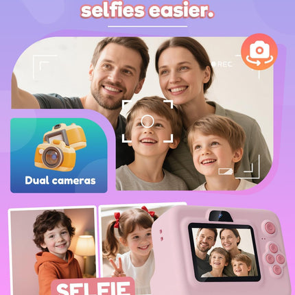 Pink 1080P Kids Instant Print Camera