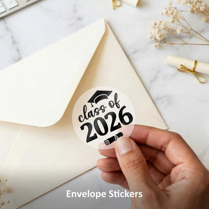 SourcetoHome 100 PCS Class of 2026 Graduation Stickers, Clear Black Foil Graduation Cap Labels for Candy Bags, Dessert Table Treat Bags, Invitations, Envelopes, Favor Bags & Gift Wrapping, 1.6 Inch - General - detail view 3