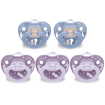 First Choice Classic Orthodontic Baby Pacifier, 6-18 Months, Purple & Blue, 5-Pack