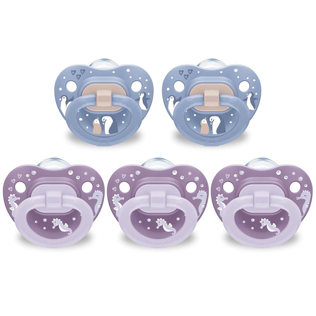 First Choice Classic Orthodontic Baby Pacifier, 6-18 Months, Purple & Blue, 5-Pack
