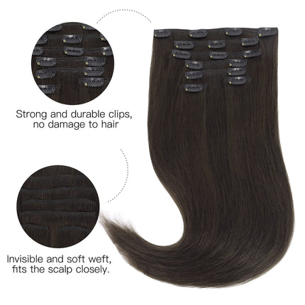 Dark Brown 18 Inch Remy Human Hair Clip-In Extensions, 120g, 7 Pieces