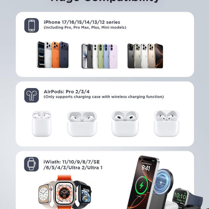 3-in-1 Magnetic Wireless Charging Station, Foldable Portable Charger