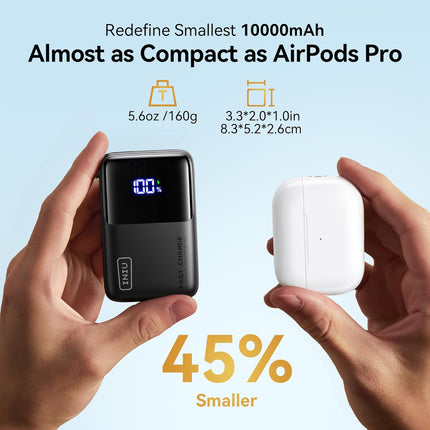 Ultra Mini 10000mAh 45W USB-C Portable Charger with Detachable Cable