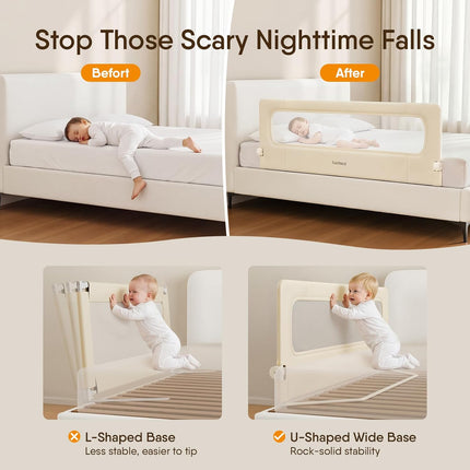 Folding Toddler Bed Rail Guard, Khaki, 59 in x 21.6 in